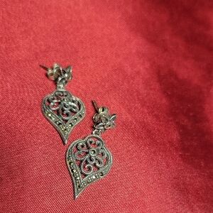 Sparkling Sterling Silver & Marcasite Crystal Filigree Floral Earrings